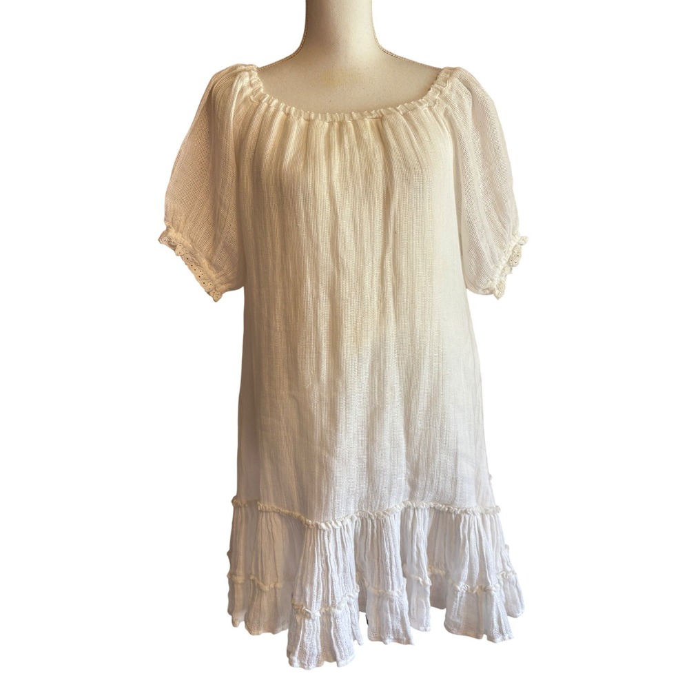 Denim & Supply Ralph Lauren White Linen Blend Ruffle Hem Peasant Mini Dress M